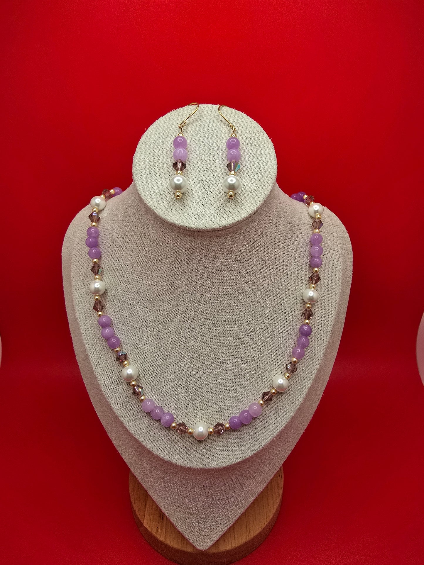 Bridal Lavender Amethyst and Mother of Pearl Necklace and Earrings