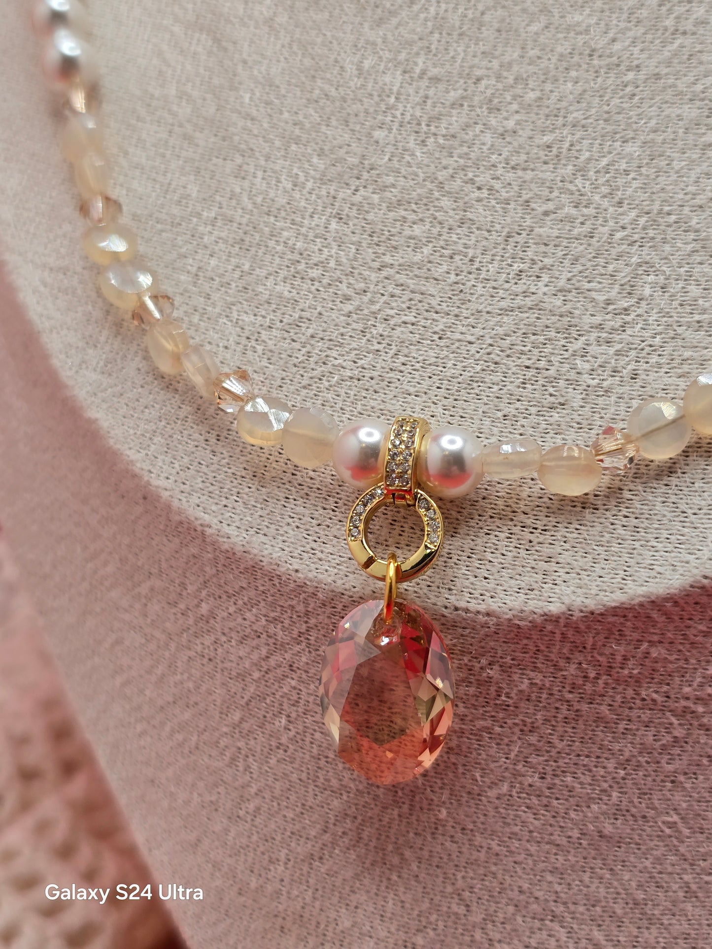 Swarovski Gold and Chalcedony Bridal Necklace and Earrings