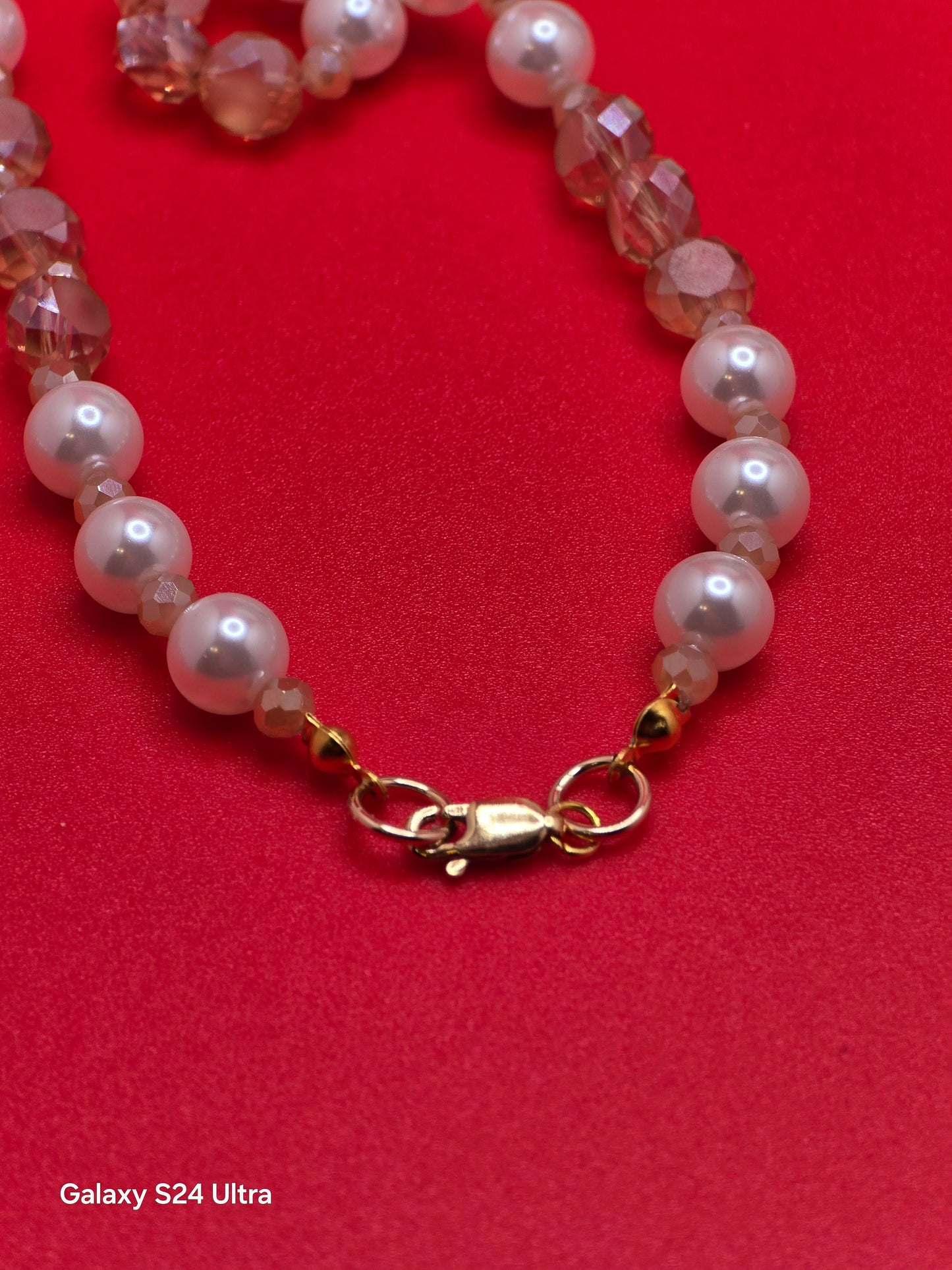 Bridal Golden Champagne Mother of Pearl Necklace and Earrings