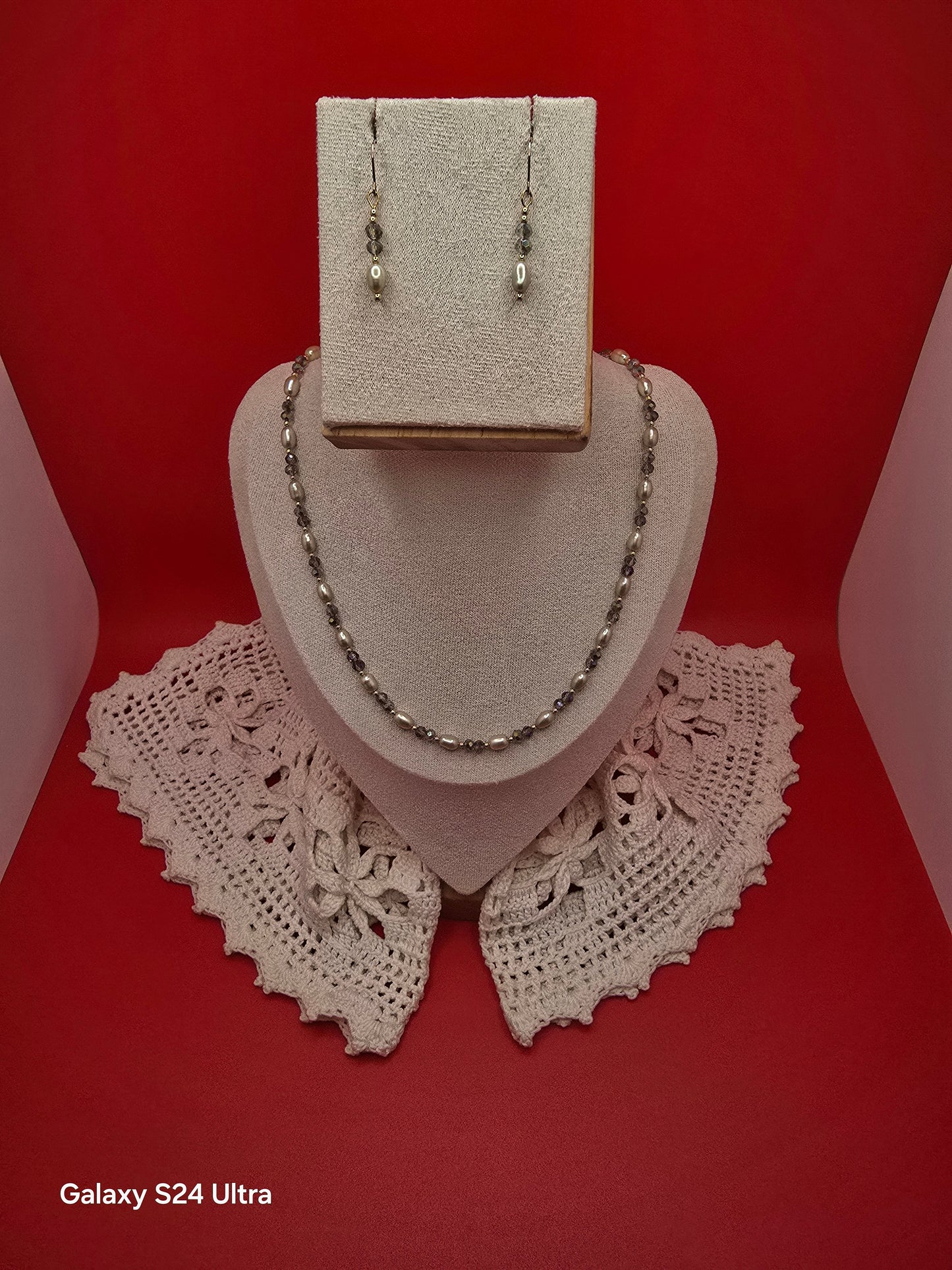 Bridal Pistachio Rice Pearl Necklace and Earrings
