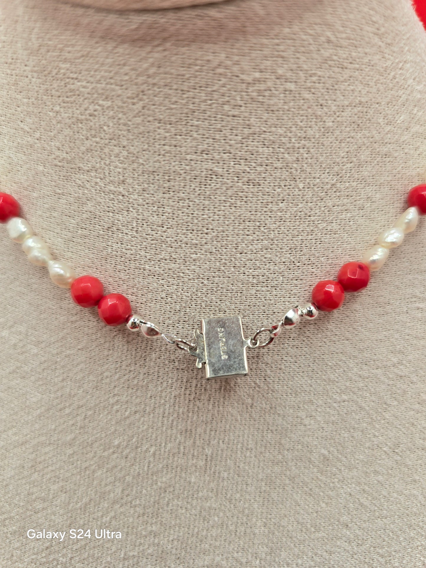 Bridal Coral, Turquoise, and Pearl Necklace and Earring Set