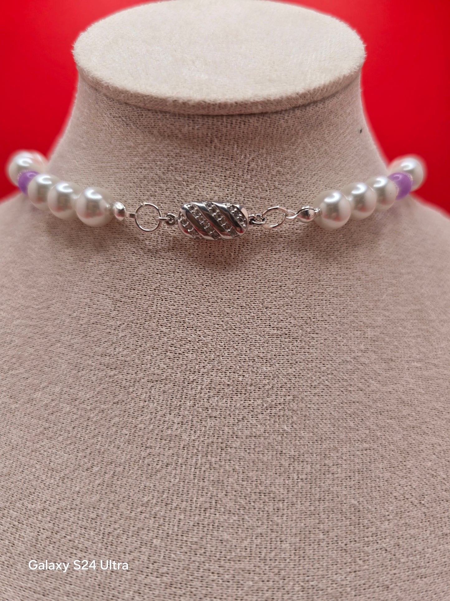 Bridal Amethyst and Mother of Pearl Necklace and Earrings