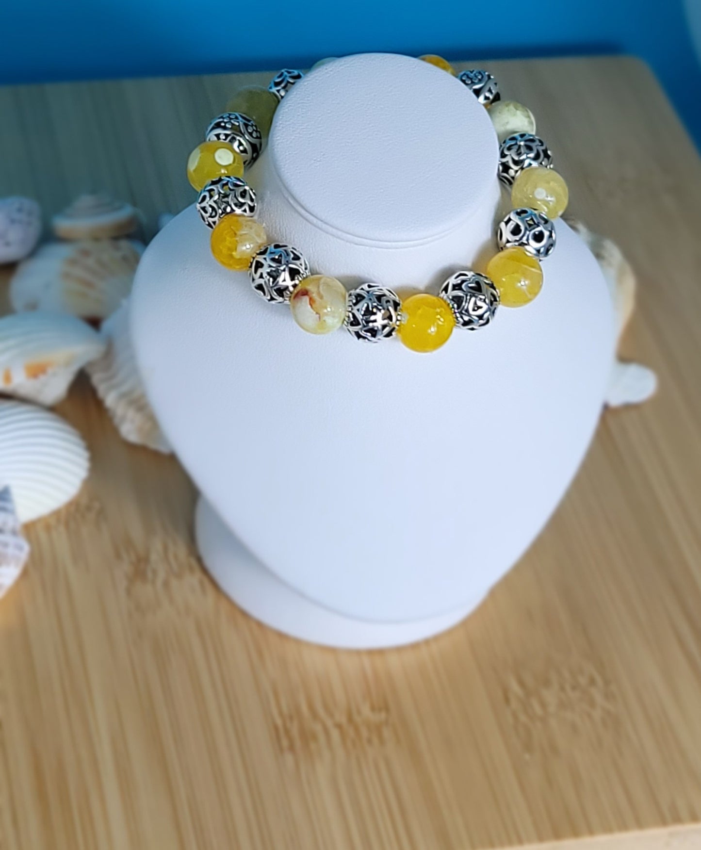 Yellow Fire Agate and Tibetan Silver Bracelet