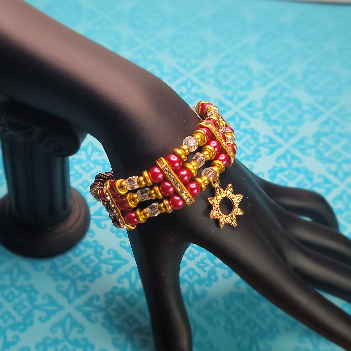 Burgundy Gold 3-Strand Bracelet