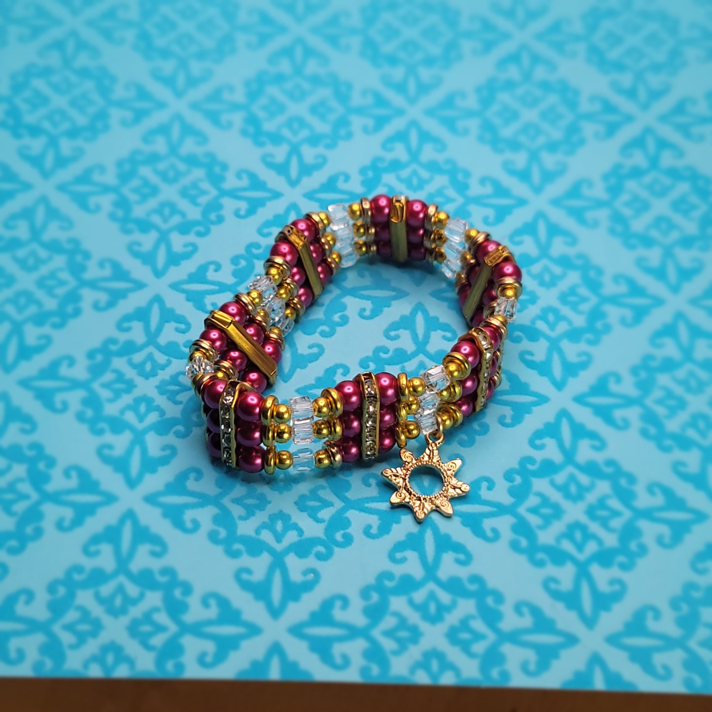 Burgundy Gold 3-Strand Bracelet