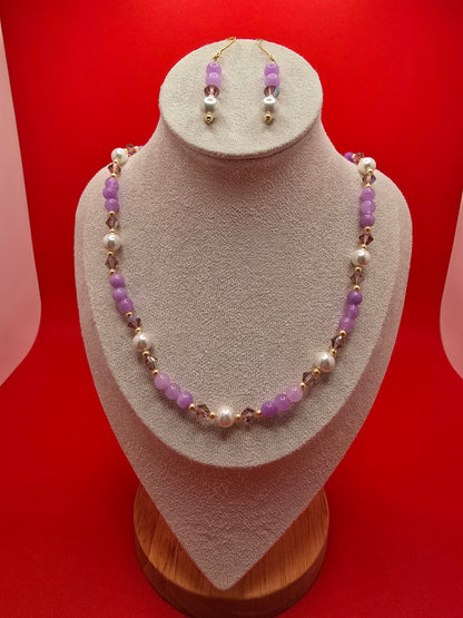 Bridal Lavender Amethyst and Mother of Pearl Necklace and Earrings