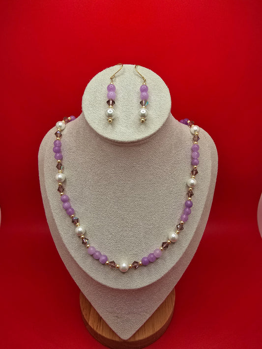 Bridal Lavender Amethyst and Mother of Pearl Necklace and Earrings