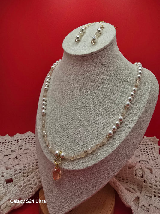 Swarovski Gold and Chalcedony Bridal Necklace and Earrings