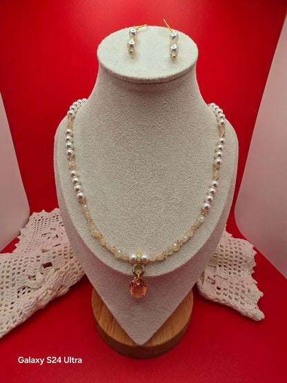 Swarovski Gold and Chalcedony Bridal Necklace and Earrings