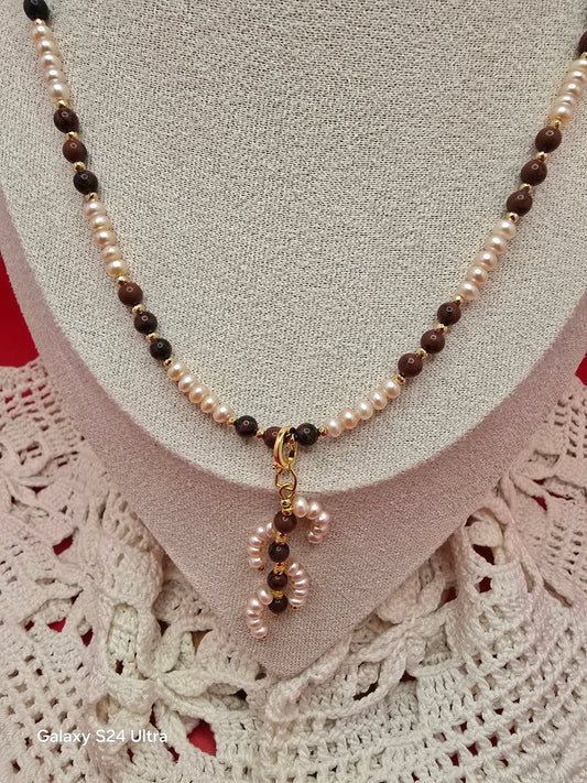 Bridal Pearl and Mahogany Obsidian Necklace