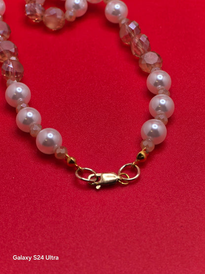 Bridal Golden Champagne Mother of Pearl Necklace and Earrings