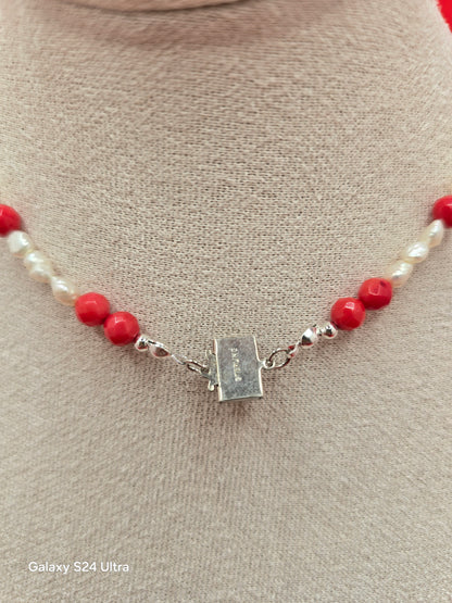 Bridal Coral, Turquoise, and Pearl Necklace and Earring Set