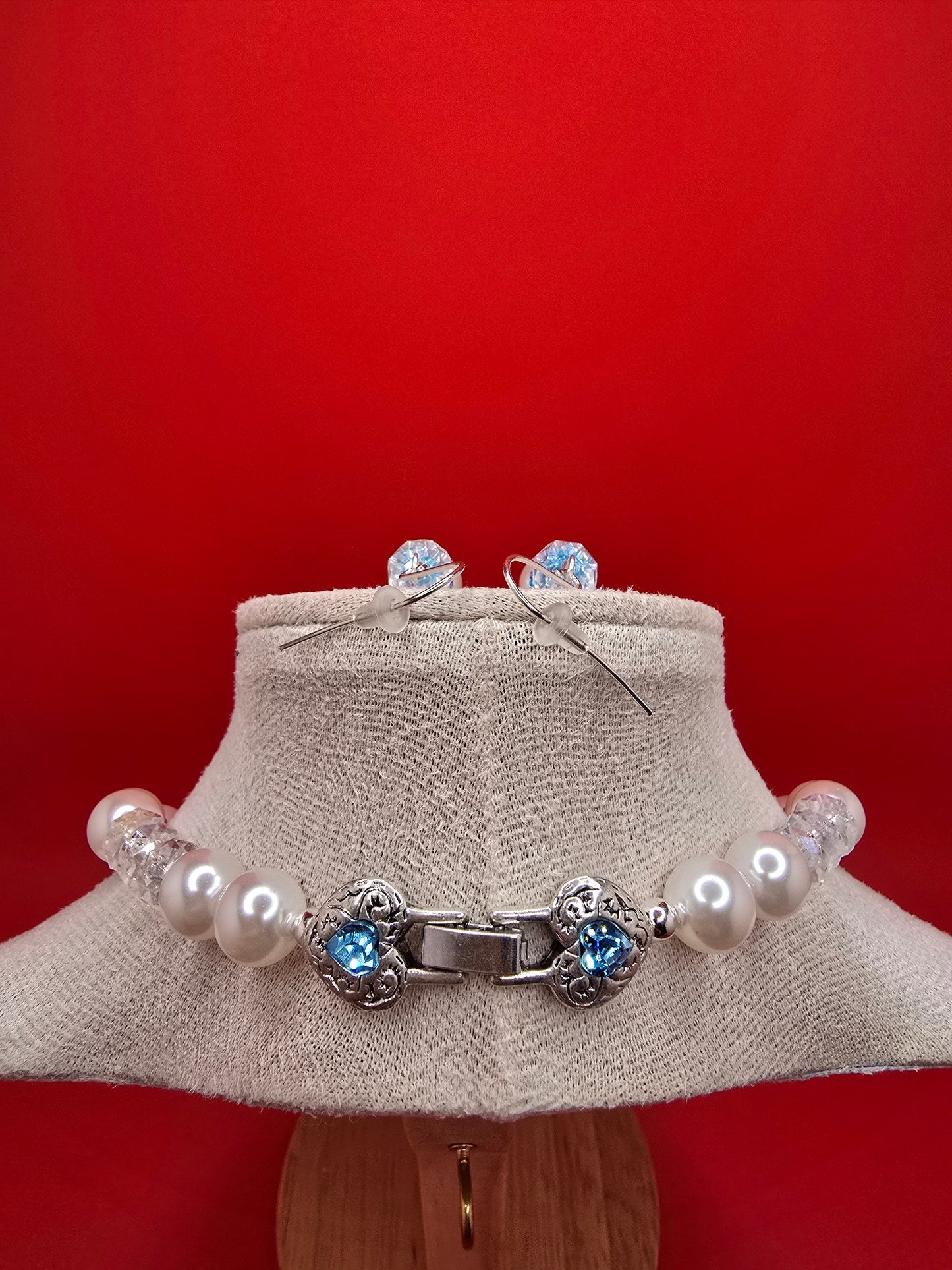 Bridal Blue Quartz and Mother of Pearl Necklace and Earrings
