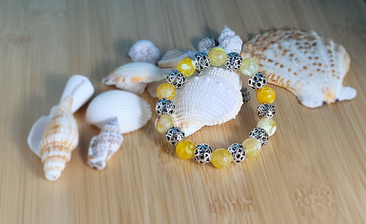 Yellow Fire Agate and Tibetan Silver Bracelet