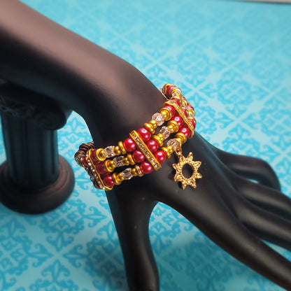 Burgundy Gold 3-Strand Bracelet