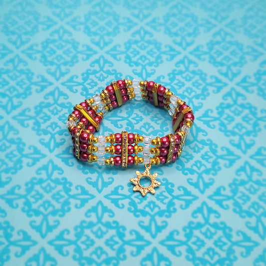 Burgundy Gold 3-Strand Bracelet